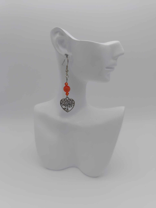 Boucles d&#039;oreilles en métal Arbre de vie et perles Swarovski   