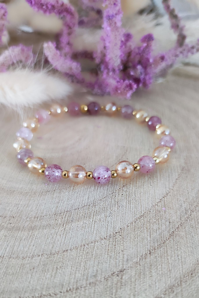Bracelet "Épanouissement et Joie" Quartz fraise