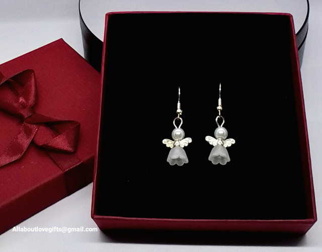 Earings Angel Design, Hand Crafted, Display Box.
