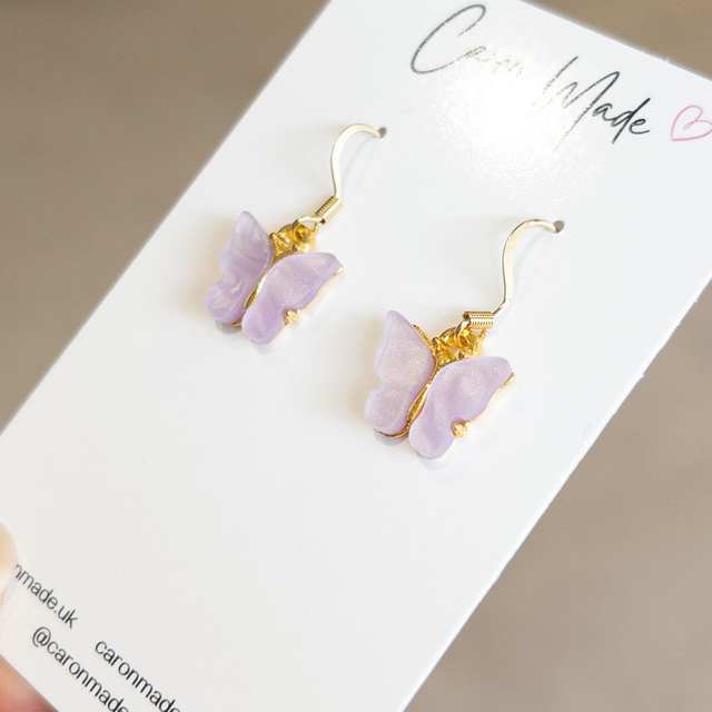 Butterfly charm earrings - light purple and gold