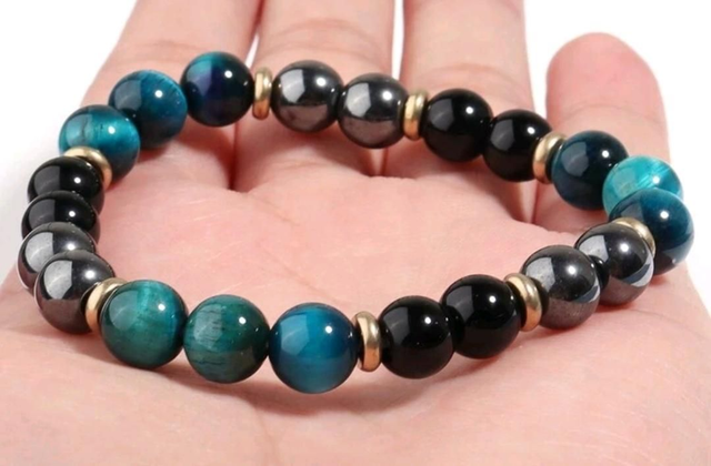 Bracelet "Feeling" en Apatite, Hématite et Obsidienne - 8mm