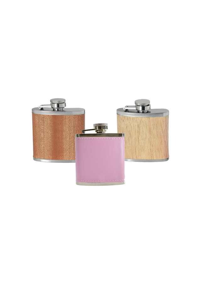 3oz PU Leather &amp; Wood Hip Flask