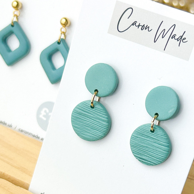 Blue and gold small circle earrings