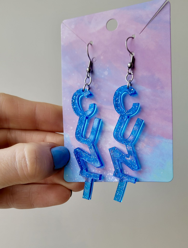 Earrings- Dark or Light Blue Glitter CUNT Swear Earrings | Stainless Steel HooKs