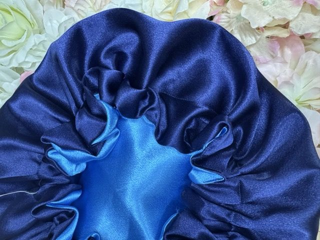 Bonnet en satin américain réversible Bleus | Protection cheveux nuit | Anti-frisottis | Tailles S, M, L | Double face fait main
