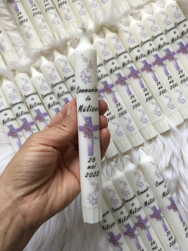 Bougie Chandelle de communion personnalisée Croix