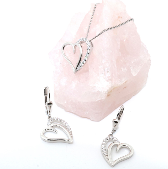 Romantisches Herzschmuck-Set aus 925 Silber rhodiniert - Pisa