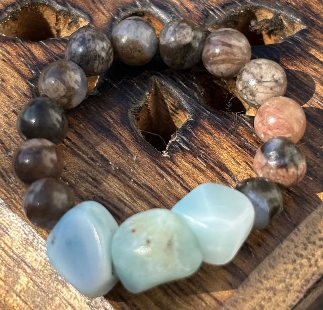 Bague - L/XL - Rhodonite et Larimar