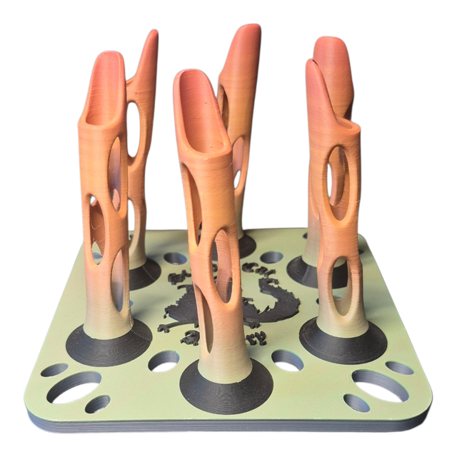 6 Arrow Fletching Stand/ Ground Quiver Burgundy to Olive Green to Burnt Orange and Black 