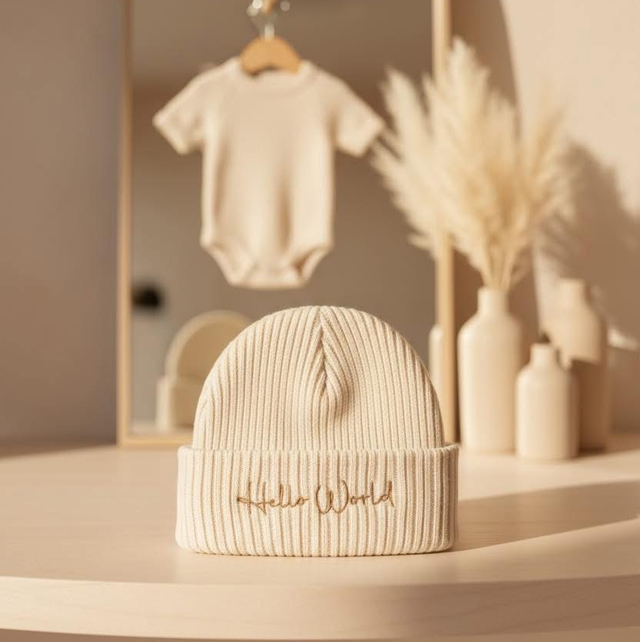 Beige Hello World Hat