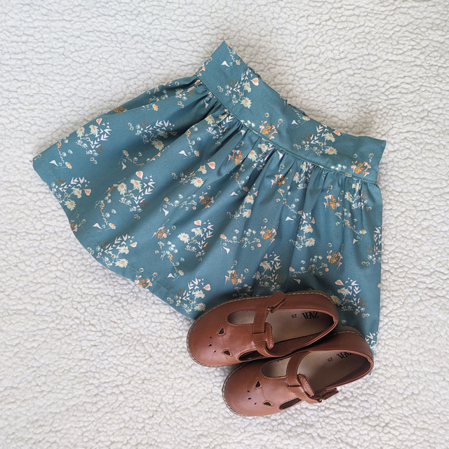 Soft Green Teal Ditsy Floral Simple Skirt.