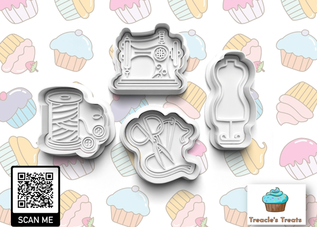 Sewing and Quilting  Theme Fondant/cookie stamps with cutters 