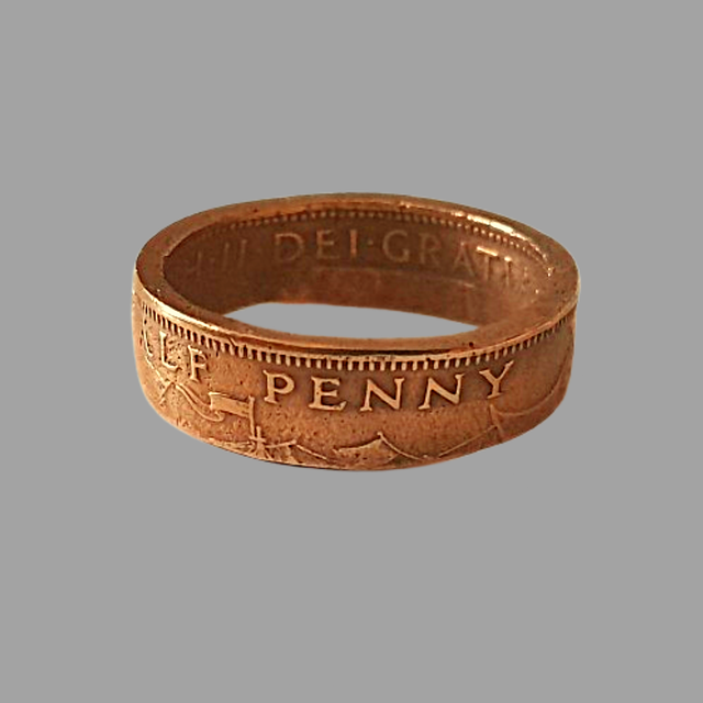 British Half Penny 1957 Coin Ring 