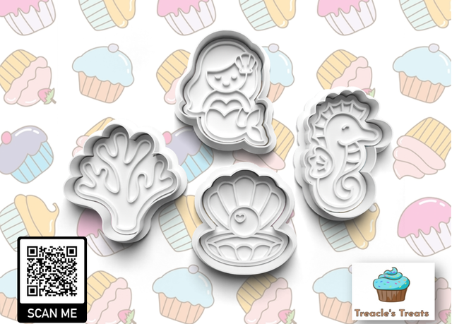 Mermaid Theme Fondant/cookie stamps with cutters 