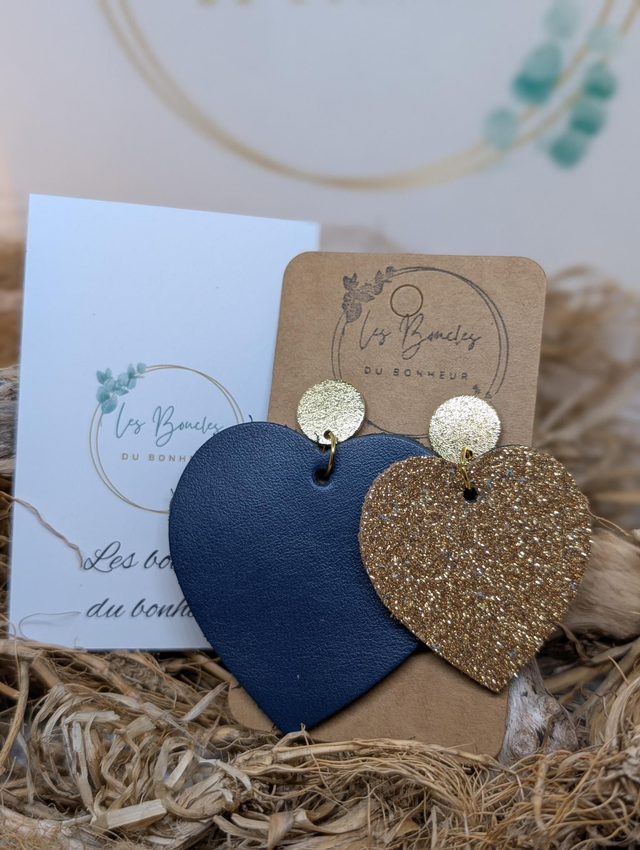 Boucles d'oreilles Asymétrique bleu marine doré tc030