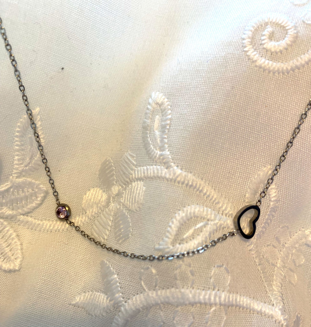 Collier Coeur Strass Rose 