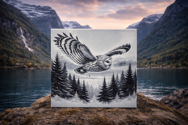 Snowy Owl Nordic Hue Forge 15cm by 15cm 