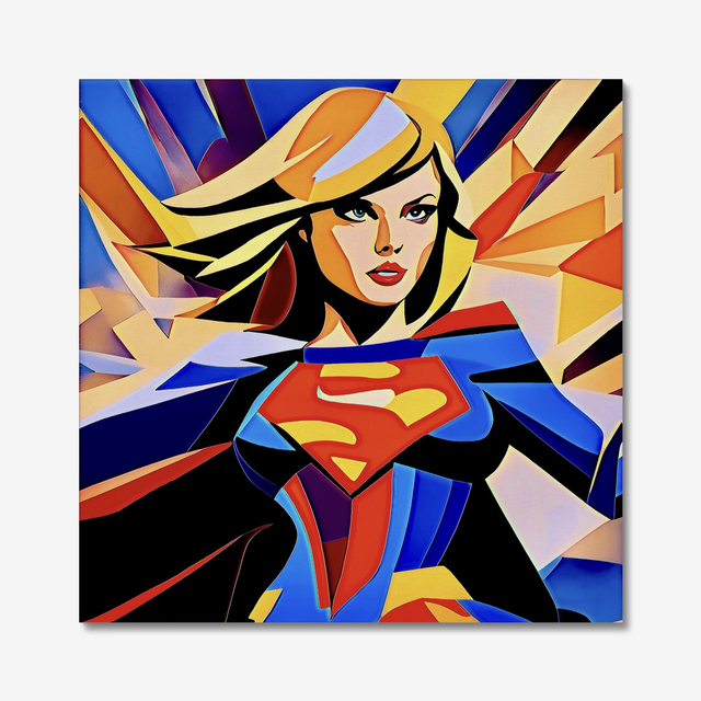 Canvas Wall Art, Supergirl, Superhero digital art, hand drawn, Colourful Comic book art, Wall Decor,