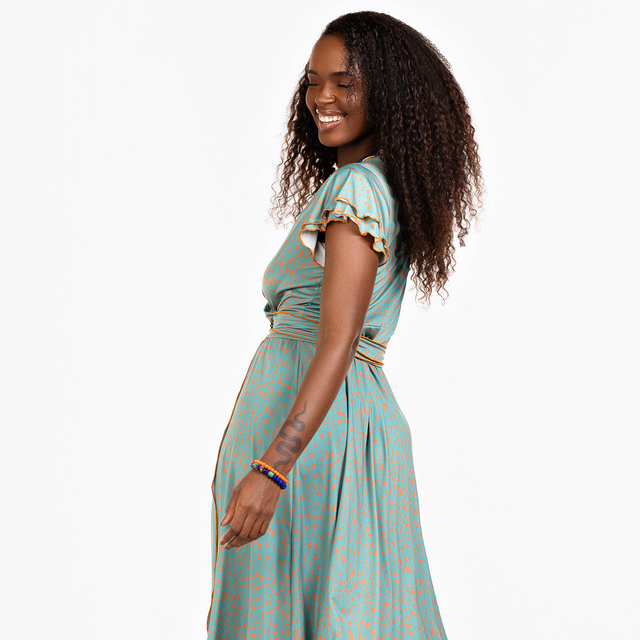 Oxum robe portefeuille imprimé Tsaka Turquoise 