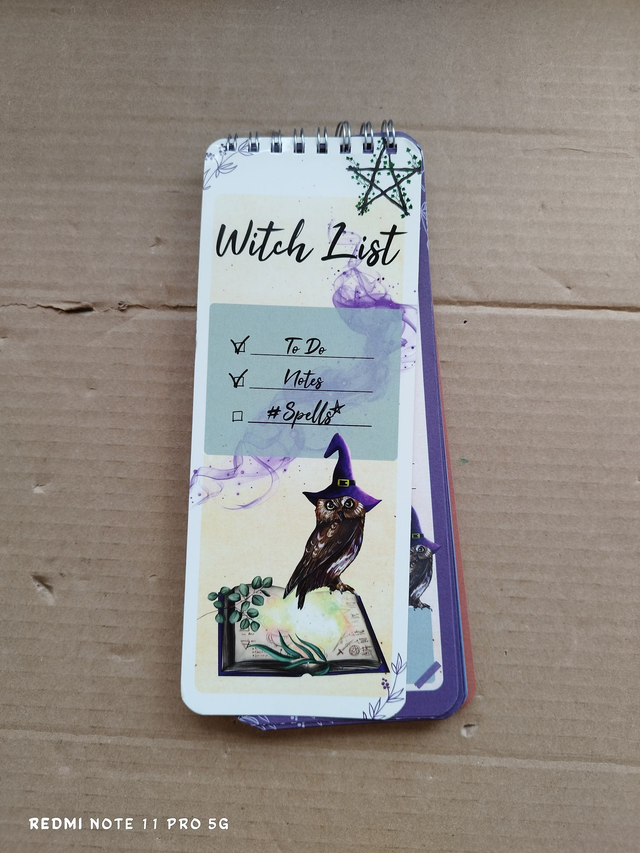 Bloc-notes "Witch List – Hibou Magique" – To Do List Spirale Ésotérique