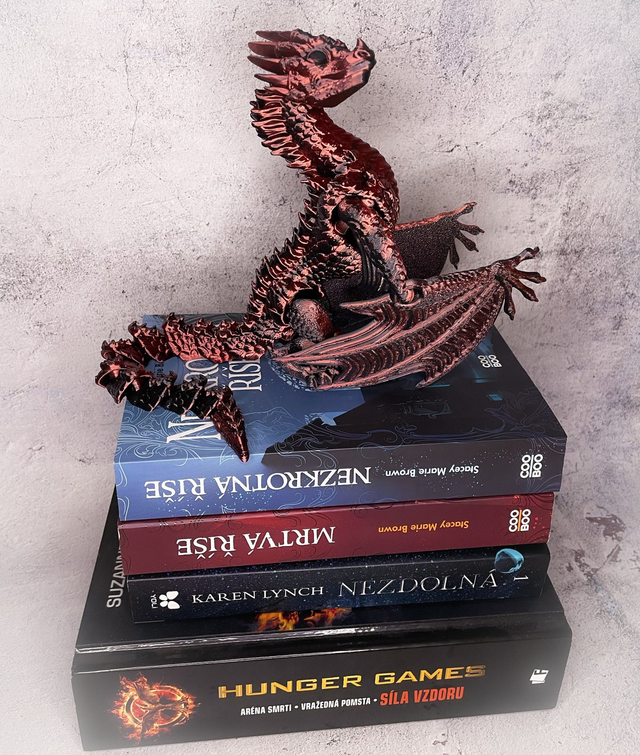 Fantasy Drak "Ochránce knih" Rudo černý