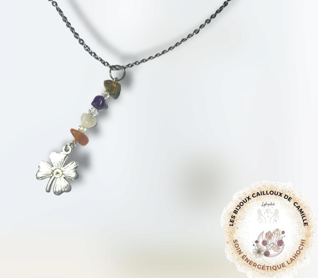 Collier féminin sacré en Unakite, Pierre de Lune, Cornaline et Améthyste 