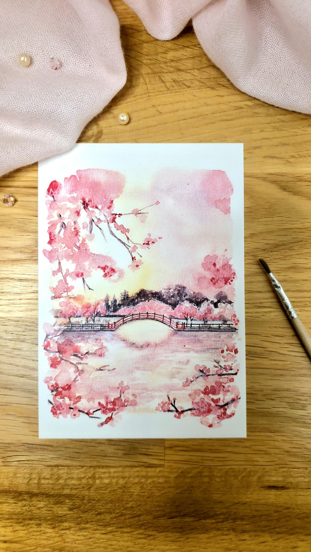 Carte Aquarelle à message Couleurs Sakura