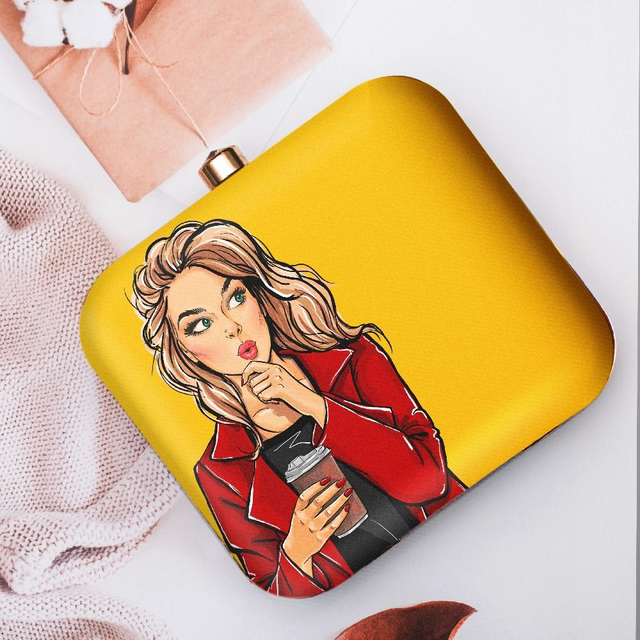 Woman Portrait Printed Clutch Bag- 7x6.5