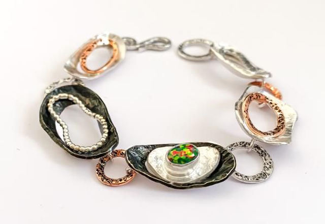 Pulsera en Plata y Cobre con Opal