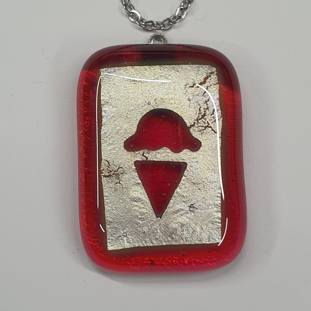 Red and silver ice cream pendant NEW
