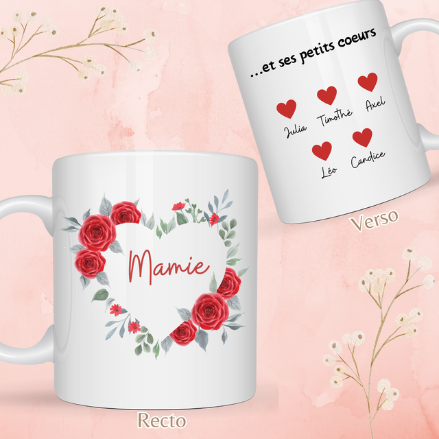 Mug Mamie rose rouge PERSONNALISABLE