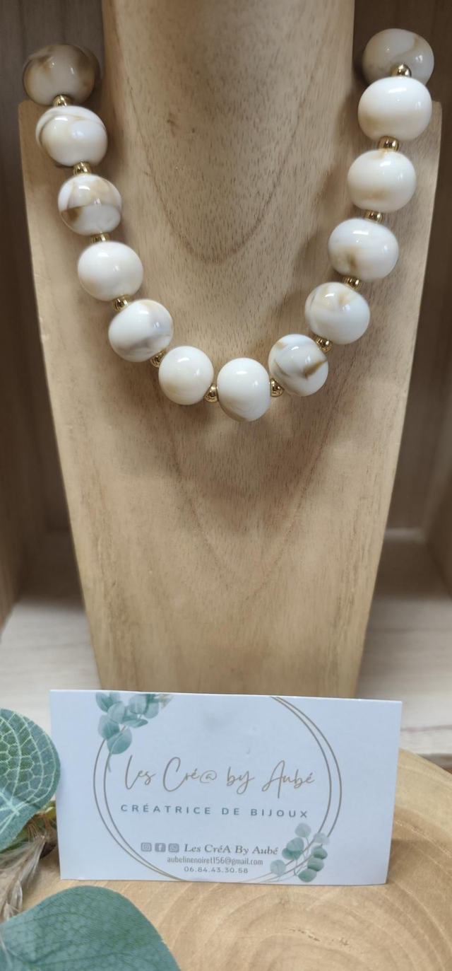 COLLIER PERLES ECRU MARBRE 0000995