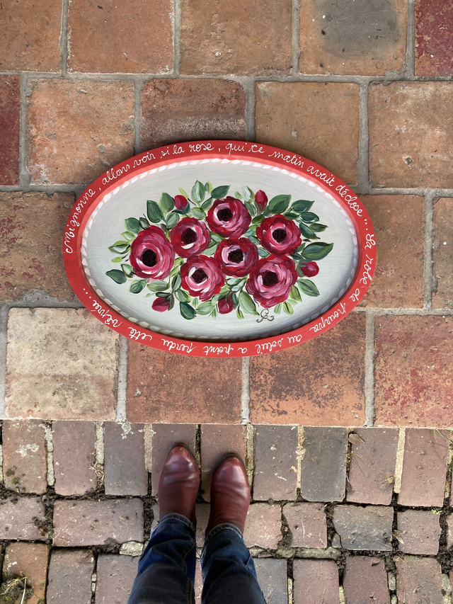 Plateau ovale Roses rouges