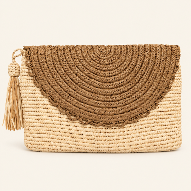 Pochette bicolore en raphia de Madagascar