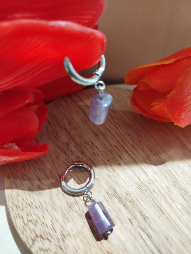 Boucles d’oreilles en acier inoxydable &amp; Améthyste
