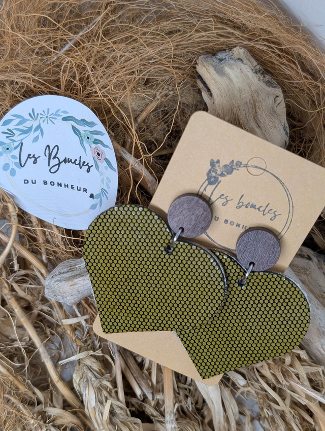 Boucles d&#039;oreilles Coeur ❤️ vert kaki c1020