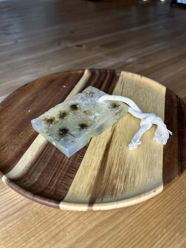 Unscented sunflower soap on a rope