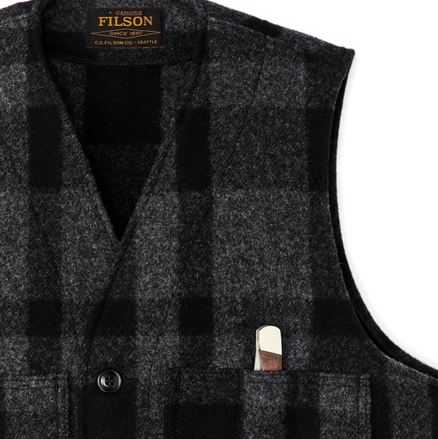 Filson Mackinaw Wool Vest Charcoal Black Check