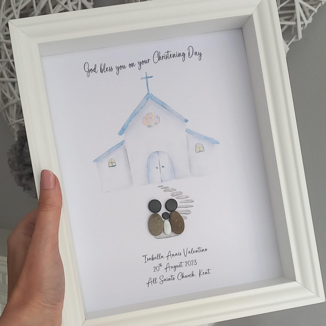 Christening Gift | Personalised Christening Church Pebble Picture | 