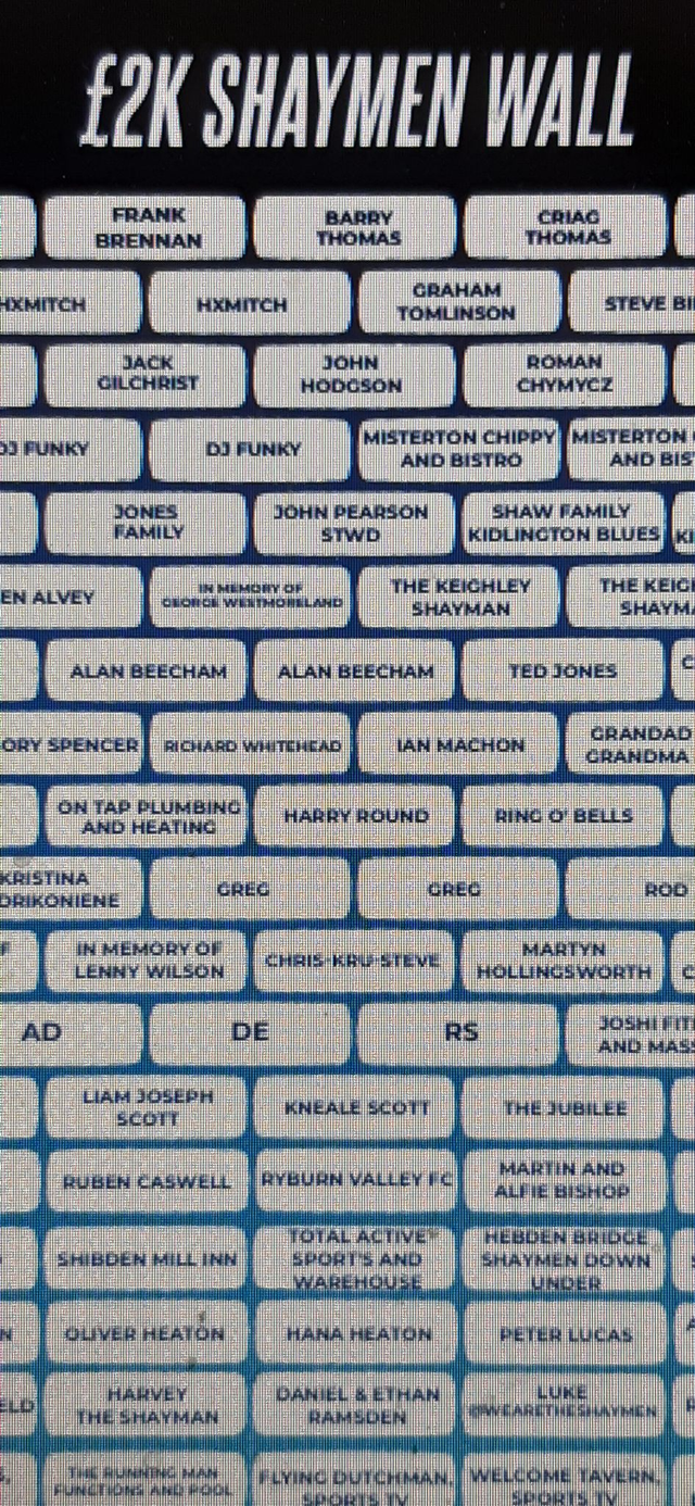 Fundraising £2k Shaymen Wall 2025 / 2026