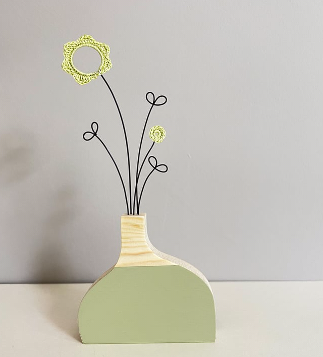 Wire Flowers in Wooden Vase