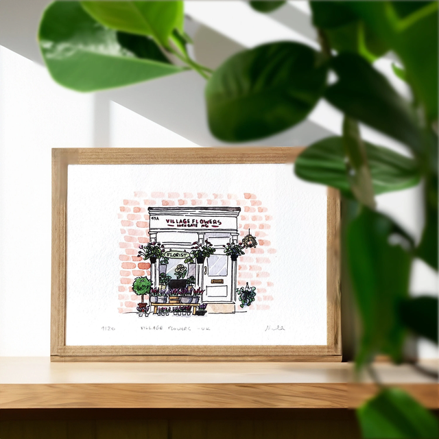 London Flower Shop Art Print – UK Floral Decor – Watercolor Boutique Illustration – British Gift for Her