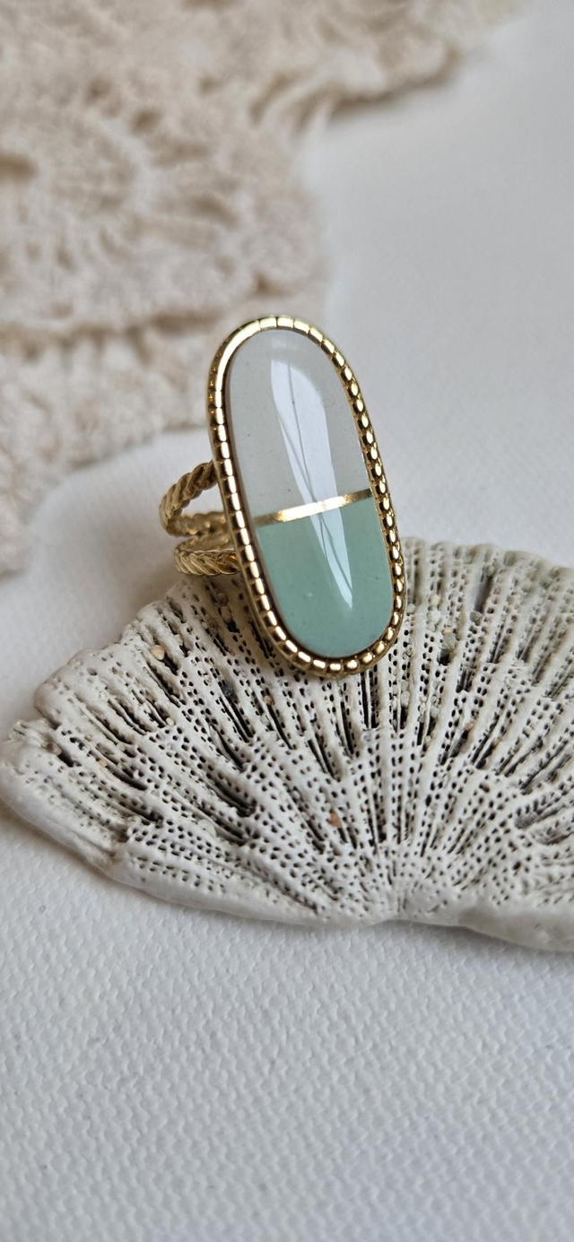 Bague - porcelaine Badonviller - acier inoxydable doré