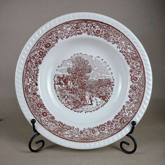 Made in England | Meerdere Soepborden Diepe borden Geschulpt (diameter 23 | hoogte 3 cm) &#039;Landelijk&#039; decor Witte en bruine kleuren | Vintage