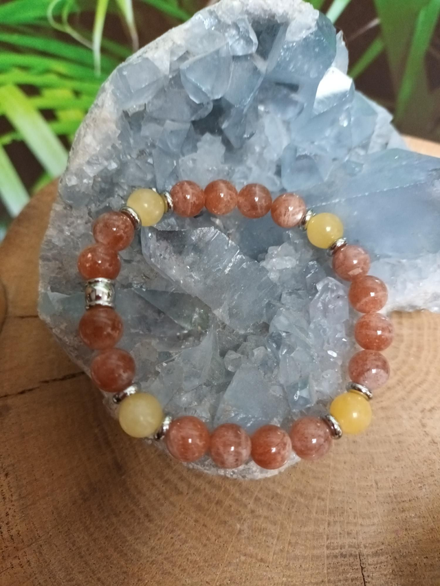 Bracelet en pierre de soleil et calcite jaune