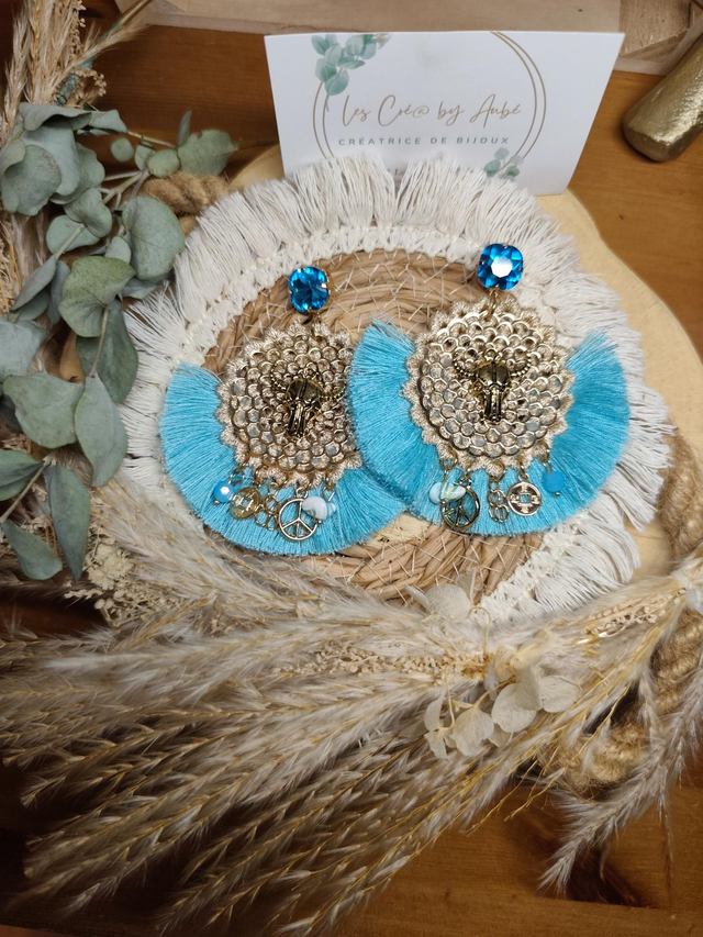 BO BIG BOHEME DENTELLE GOLD/ POMPONS BLEU AZUR 0000736