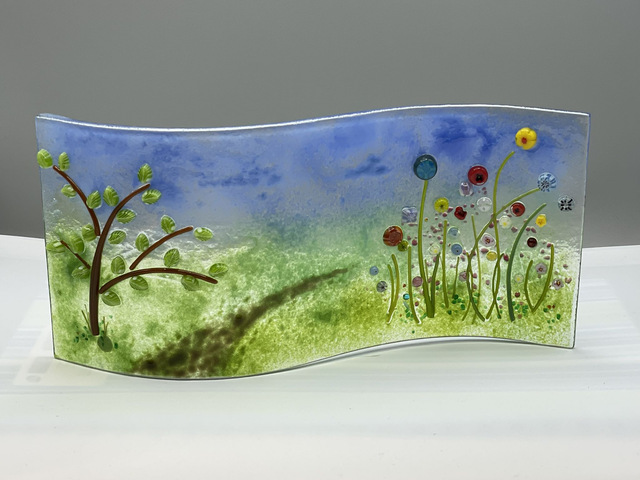 Countryside Scene Glass Wave - Tree and Meadow