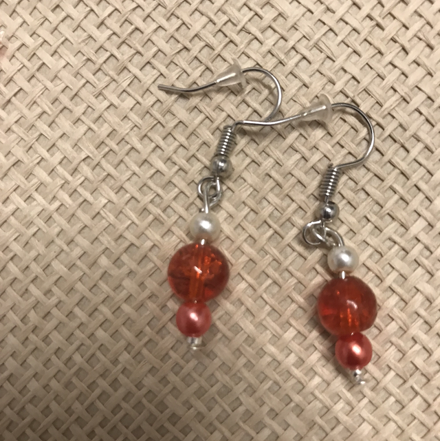 Red/White Dangling Earrings-RWD4326