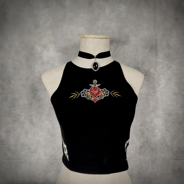 T-Shirt Cropped "Ancre et Fleurs"