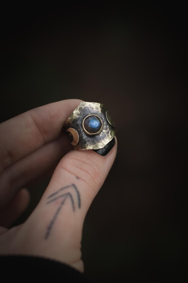 Lune - Bague triple lune & Labradorite 